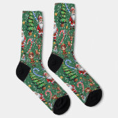 Green Background Christmas Decorative Pattern Socken (Rechts)