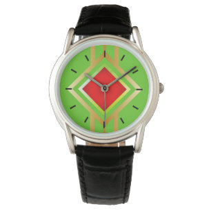 Green Background Red Gold Diamond Armbanduhr