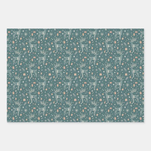 Green background with deer, gift packaging geschenkpapier set (Vorderseite)