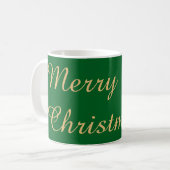 Green background with Merry Christmas & Baubles Kaffeetasse (Vorderseite Links)