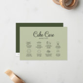 Green Bakery Cake Care Instruction Card Mitteilungskarte (Vorderseite/Rückseite Beispiel)