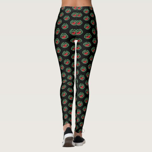 Green Bali Style Evil Gargoyle Open Mouth Tongue Leggings (Rückseite)