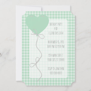 Green Balloon und Gingham Birthday Einladung