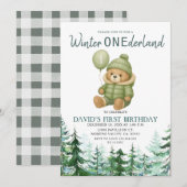 Green Balloon Winter ONEderland Geburtstagsparty Einladung (Vorne/Hinten)