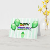 Green Balloons Happy Birthday Card Karte (Gelbe Blume)