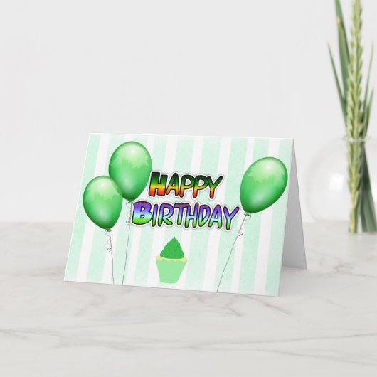 Green Balloons Happy Birthday Card Karte (Vorderseite)