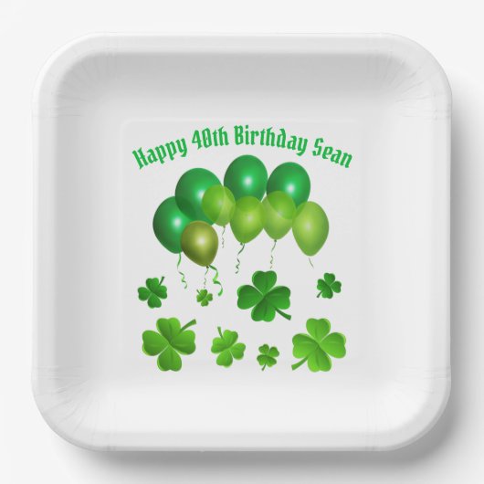 Green Balloons Irish Birthday St. Pat's Party Pappteller (Vorderseite)