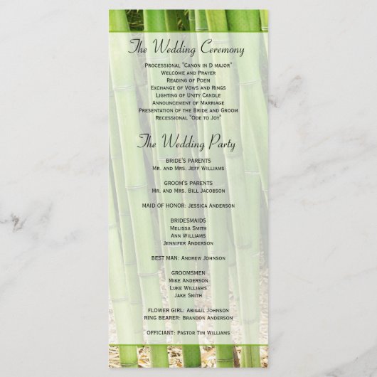 Green Bamboo Asian Wedding Program Programm (Rückseite)