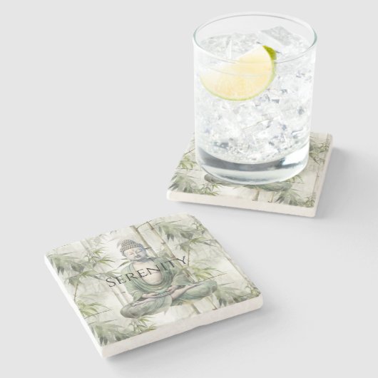 Green Bamboo Serenity Buddha Steinuntersetzer (Seitenansicht)