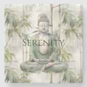 Green Bamboo Serenity Buddha Steinuntersetzer (Vorderseite)