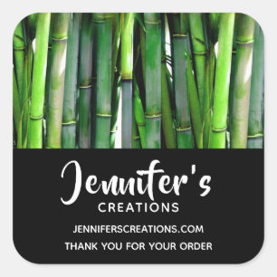 Green Bamboo Stalks Naturfotografy Business Quadratischer Aufkleber