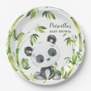 Green Bambus Panda Gender Neutral Baby Dusche Pappteller