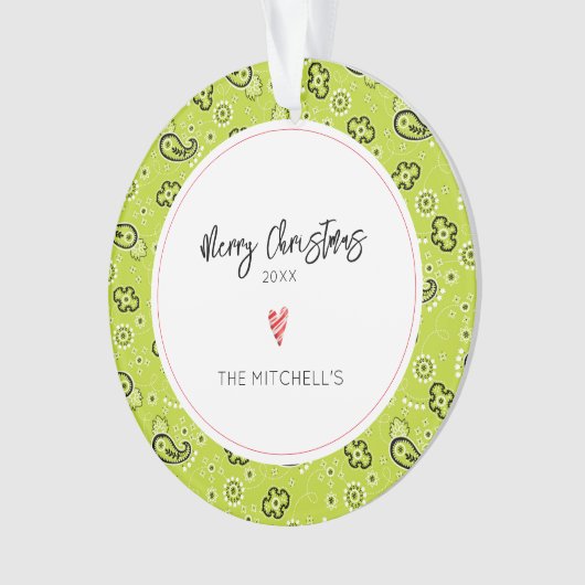 Green Bandana Pattern NAME Annual Christmas Ornament (Vorderseite)
