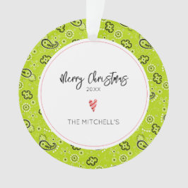 Green Bandana Pattern NAME Annual Christmas Ornament