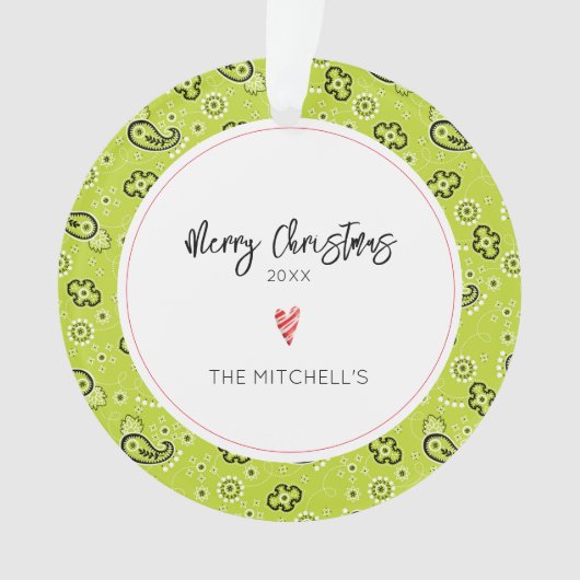 Green Bandana Pattern NAME Annual Christmas Ornament (Vorderseite)