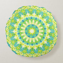 Green Base Mandala Round Pillow