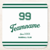 Green Baseball Club Custom Player Number & Team Rechteckiger Pappuntersetzer (Vorderseite)