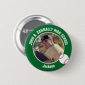 Green Baseball Player Photo High School Spirit Button (Vorne & Hinten)