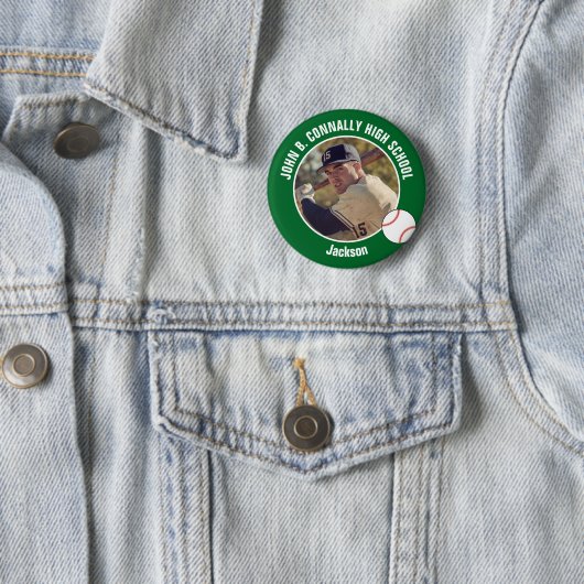 Green Baseball Player Photo High School Spirit Button (Beispiel)