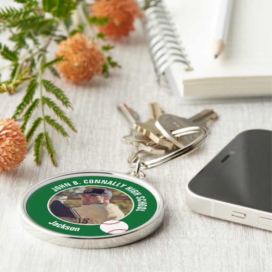 Green Baseball Player Photo High School Spirit Schlüsselanhänger (Seite)