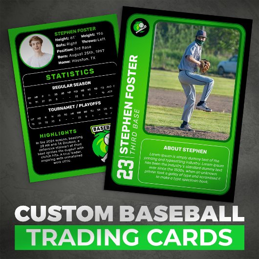 Green Baseball Trading Card Geschenk Baseball Play Telefonnummerkarte