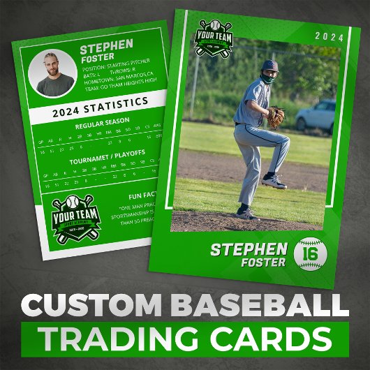 Green Baseball Trading Card Pro Baseball Player Telefonnummerkarte