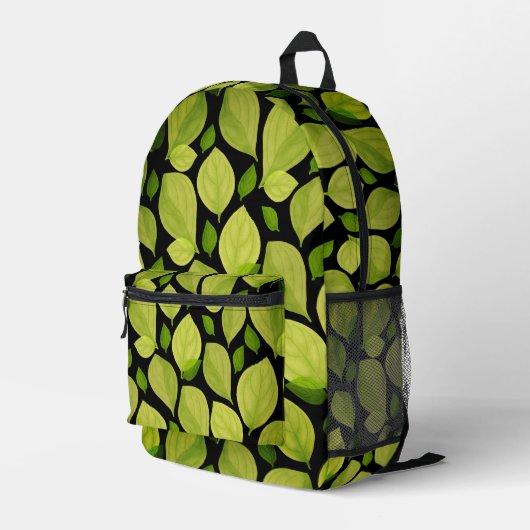 Green Basil Leaves Hand drawn Pattern Bedruckter Rucksack (Rückseitige Ecke Rechts)