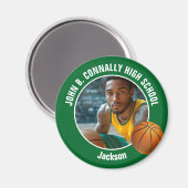 Green Basketball Player High School Photo Magnet (Vorderseite/Rückseite)