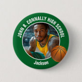 Green Basketball Player Photo High School Spirit Button (Vorderseite)