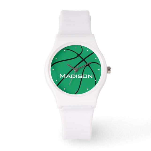 Green Basketball Womens Custom Team oder Player Na Armbanduhr (Vorderseite)