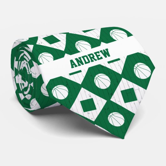 Green Basketball Wood Floor Argyle Pattern Krawatte (Gerollt)