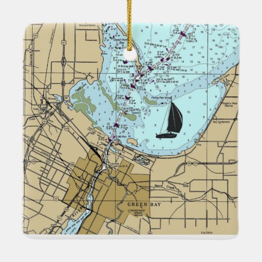 Green Bay WI-Seekarte Keramikornament (Rückseite)