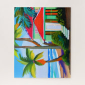 Green Beach House Tropical Ocean Art Puzzle (Vertikal)