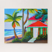 Green Beach House Tropical Ocean Art Puzzle (Horizontal)