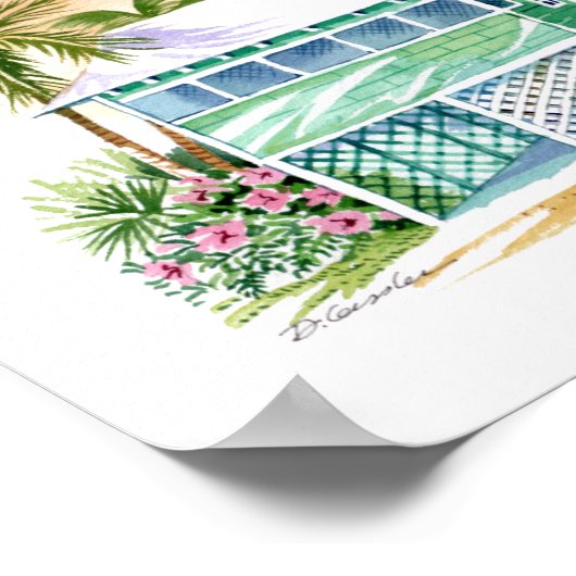 Green Beach Hütte Tropeninsel Wasserfarbe Poster (Ecke)