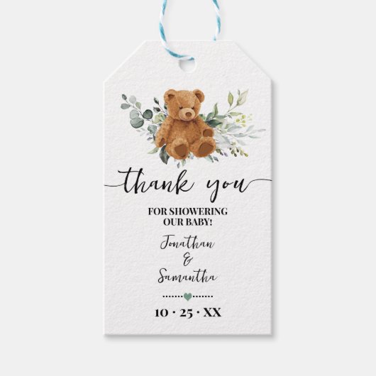 Green Bear Baby Shower Favor Tag Geschenkanhänger (Vorderseite)