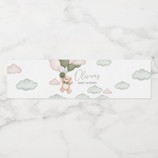 Green Bear Ballon Bearly Wait Baby Dusche Wasserflaschenetikett (Einzelnes Label)