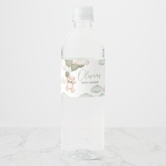Green Bear Ballon Bearly Wait Baby Dusche Wasserflaschenetikett (Vorderseite)