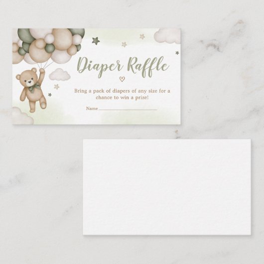 Green Bear Balloon Baby Duschdusche Windeln Raffel Begleitkarte (Vorne/Hinten)