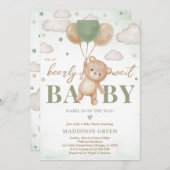 Green Bear Balloon Babydusche Einladung (Vorne/Hinten)