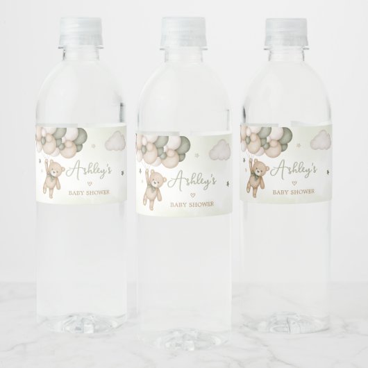 Green Bear Balloon Babydusche Wasserflaschenetikett (Flaschen)