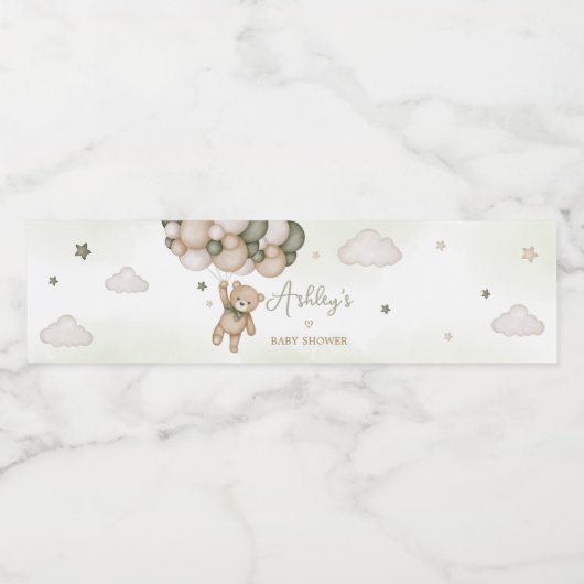 Green Bear Balloon Babydusche Wasserflaschenetikett (Einzelnes Label)