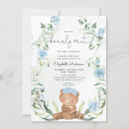 Green Bear Blue Floral Boy Baby Shower Einladung