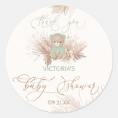 Green Bear Floral Baby Dusche Vielen Dank Runder Aufkleber (Vorderseite)