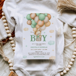 Green Bear Hot Air Ballon Baby Boy Dusche Einladung