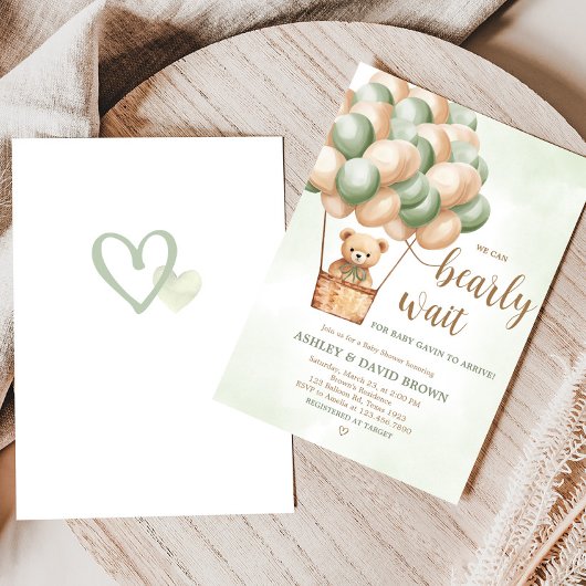 Green Bear Hot Air Ballon Babydusche Einladung