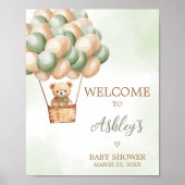 Green Bear Hot Air Ballon Babydusche Willkommen Poster (Vorne)