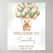 Green Bear Hot Air Ballon Babydusche Willkommen Poster (Vorne)