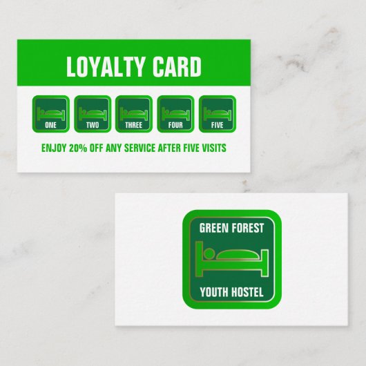 Green Bed Logo, Herberge Unterkunft Business Treuekarte (Vorne/Hinten)