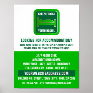 Green Bed Logo, Jugendherbergswerbung Poster